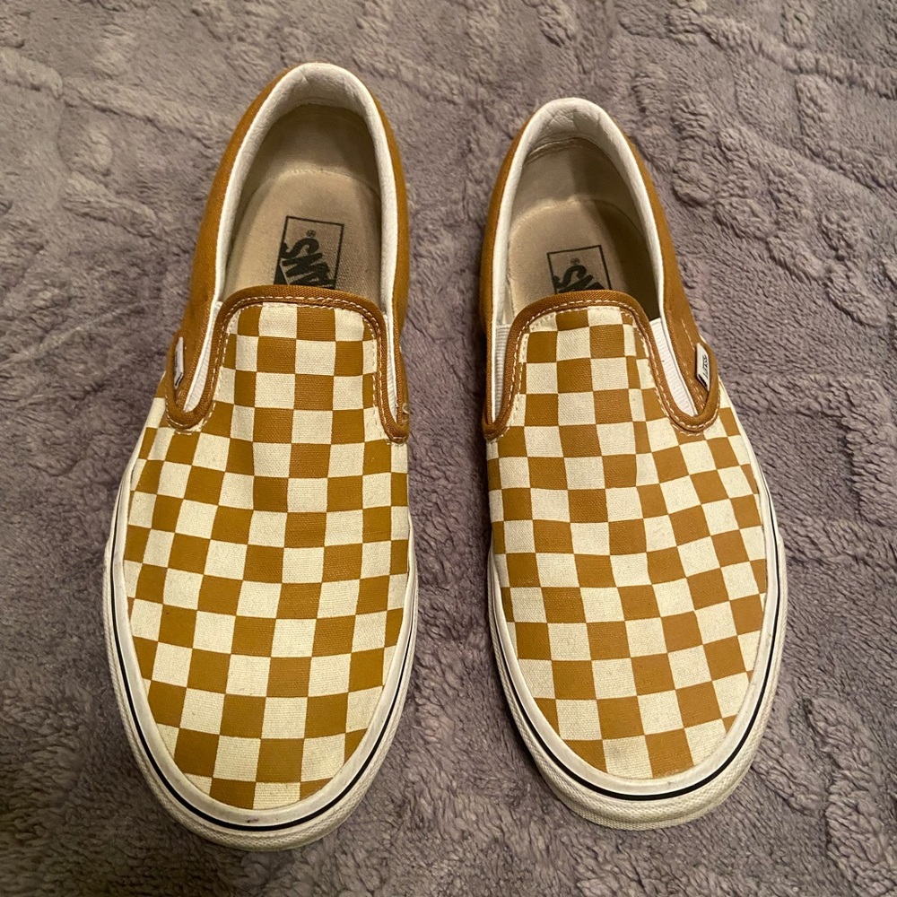 Vans Brown and Cream Checkered Loafers